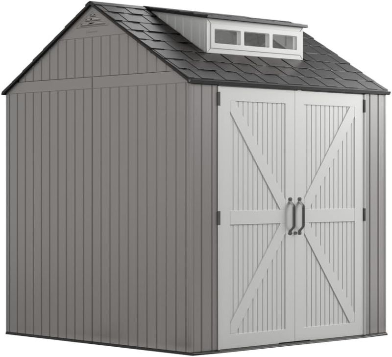 Photo 1 of **NONREFUNDABLE**FOR PARTS OR REPAIR**SEE NOTES**
Rubbermaid Resin Outdoor Storage Shed With Floor (7 x 7 Ft), Weather Resistant, Gray