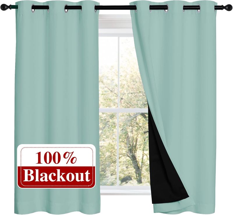 Photo 1 of **CURTAINS DIRTY**
NICETOWN 100% Blackout Curtains 54 inches Long, Double-Deck Completely Blackout Window Treatment Thermal Insulated Lined Drapes for Small Window (Aqua Blue, 1 Pair, 42 inches Width Each Panel