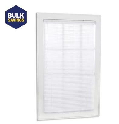 Photo 1 of ***SEE NOTES*** Project Source Light Filtering 1-in Slat Width 58-in x 64-in Cordless White Vinyl Light Filtering Mini-blinds