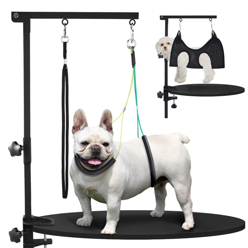 Photo 1 of **DAMAGED CLAMP** Dog Grooming Table Arm with Hammock, 35" Adjustable Height Grooming Arm with Clamp and No-Sit Haunch Holders, Suitable for Small & Medium Pets