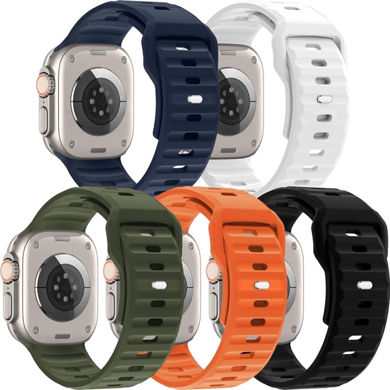 Photo 1 of 
5 Pack Sport Band Compatible with Apple Watch Ultra Band 49mm Men Women, Adjustable Waterproof Silicone Strap for iWatch Series Ultra2/Ultra1 SE/9/8/7/6/5/4/3/2/1, Orange/Green/Black/White/Blue