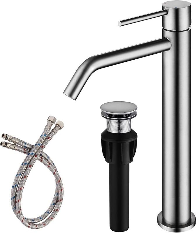Photo 1 of ***STOCK PHOTO REFERENCE ONLY***Vessel Sink Faucet Brushed Nickel, JXMMP Bathroom Sink Faucets without Overflow Pop Up Drain and Water Faucet Supply Lines, Stainless Steel Spotshield Bathroom Faucet for Sink 1 Hole, JXM1001BN