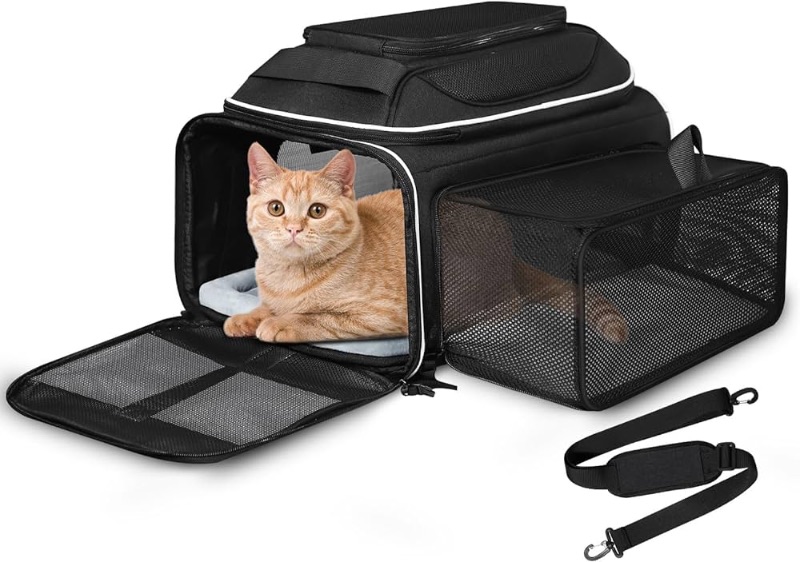 Photo 1 of ***FACTORY SEALED***Top and Side Expandable Pet Carrier 17x12x8.5 Inches JetBlue Frontier Spirit Airline Approved, Soft-Sided Carrier for Small Cats and Dogs with Locking Safety Zipper and Anti-Scratch Mesh(Black)