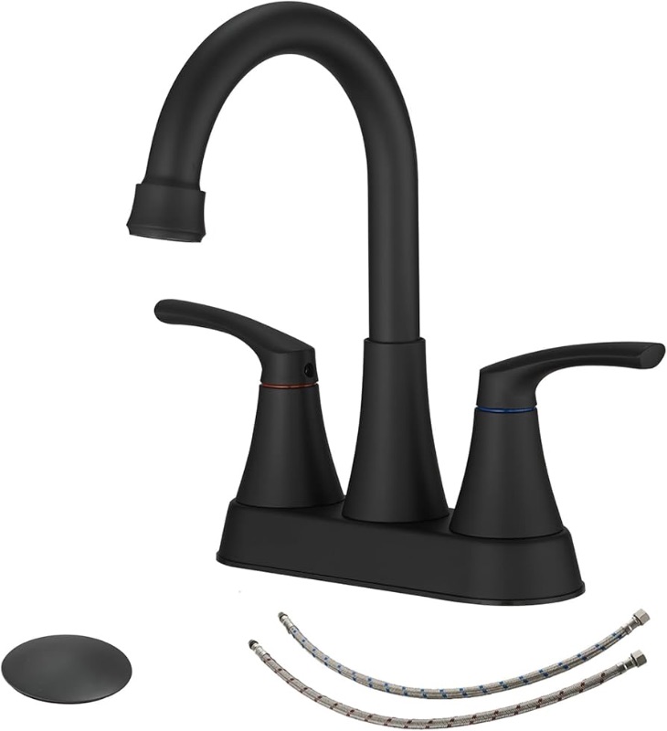 Photo 1 of ***FACTORY SEALED***BWE Bathroom SUS304 4 Inch Centerset Sink Faucet Matte Black Double Handles 2-3 Hole Vanity Sink Faucet