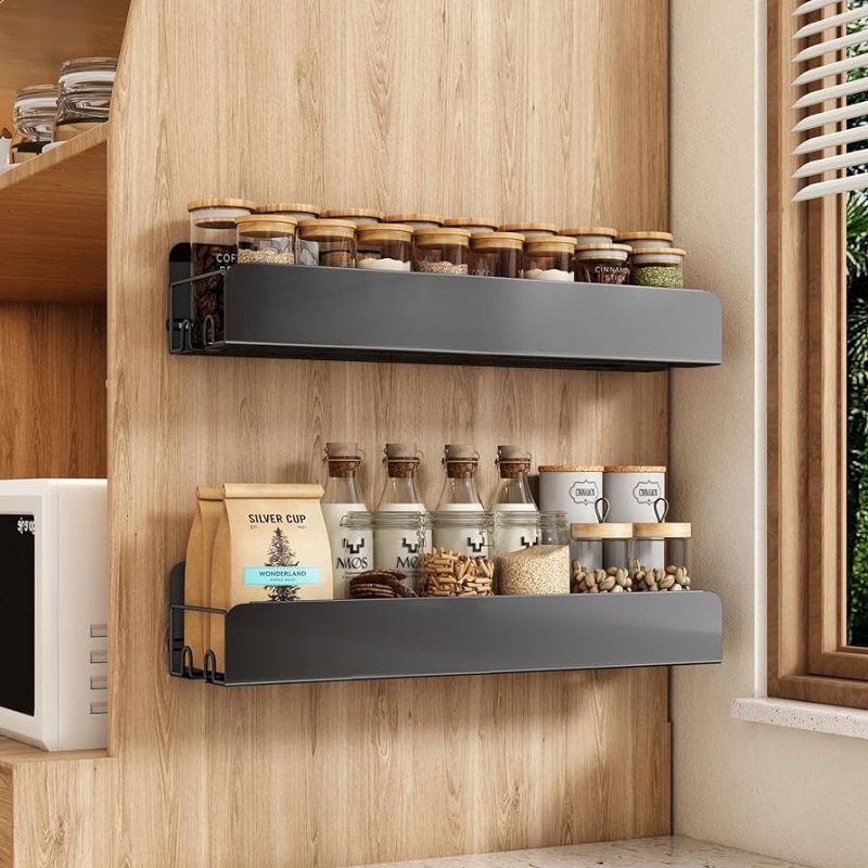 Photo 1 of ***STOCK PHOTO REFERENCE ONLY***KITSTORACK Spice Rack Wall Mount, 2 Pack 15.7" Oversize Spice Rack Organizer without Drilling Large Adhesive Hanging Spice Racks, Kitchen Essentials Home Decor, Black,for Smooth Walls