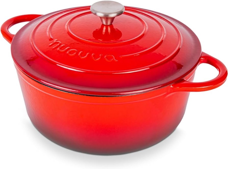 Photo 1 of **HANDLE IS BROKEN**
Cast Iron Dutch Oven with Lid – Non-Stick Ovenproof Enamelled Casserole Pot, Oven Safe up to 500° F – Sturdy Dutch Oven Cookware – Red, 6.4-Quart, 28cm – by Nuovva