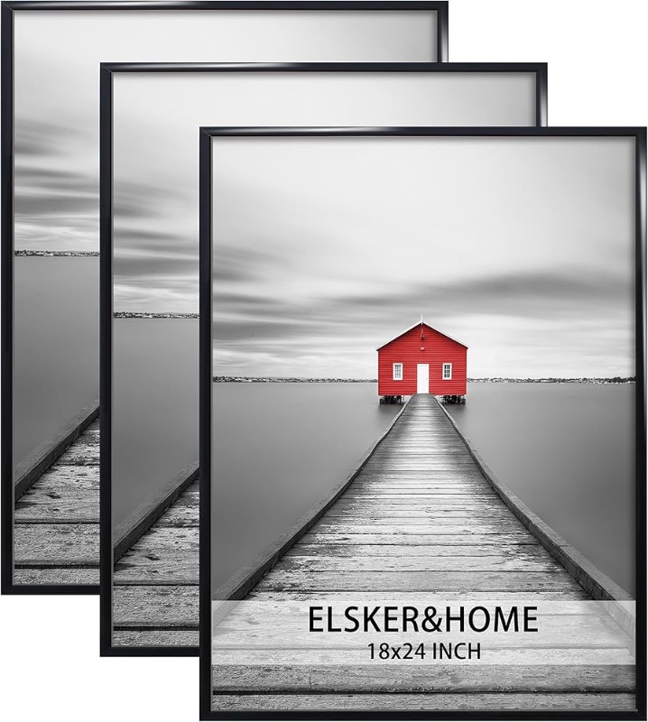 Photo 1 of ***FACTORY SEALED***ELSKER&HOME 18x24 Poster Frame 3 Pack, Black Picture Frame for Horizontal or Vertical Wall Mounting, Sturdy and Scratch-proof