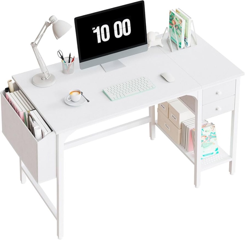 Photo 1 of ***FACTORY SEALED***Lufeiya White Small Desk with Drawers - 40 Inch Computer Desk for Small Space Home Office, Modern Simple Study Writing Table PC Desks