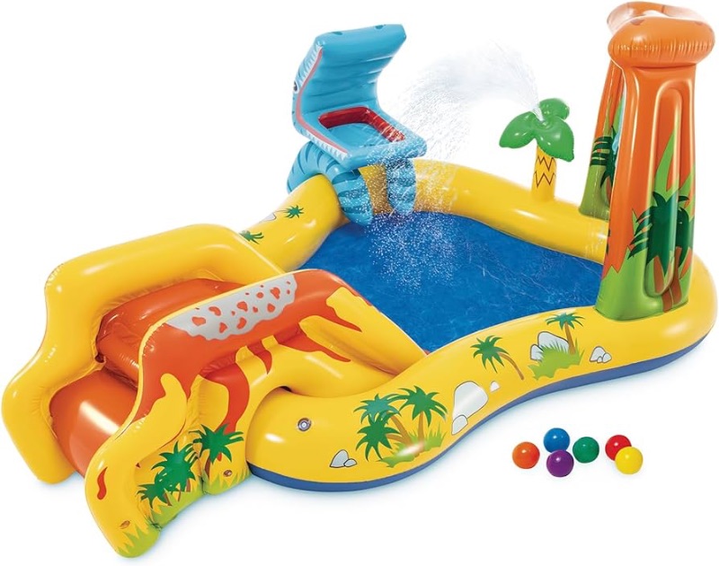 Photo 1 of ***FACTORY SEALED***Intex Inflatable Dinosaur Play Center Outdoor Playhouse Inflatable Water Park with Kid Pool Slide, Water Sprayer, Waterfall, and 6 Balls, Multicolor