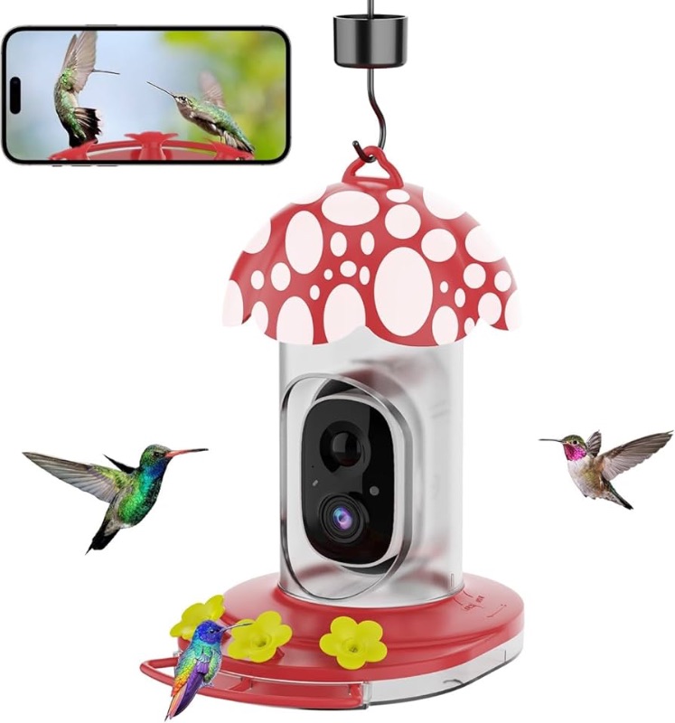 Photo 1 of ***FACTORY SEALED***Hummingbird Feeder Camera, AI Identify Bird Species,Bird Watching Camera with 3 Feeding Ports,Live View,Instant Notifications, with Ant Moat and Bee Proof,Gifts for Family (Red)