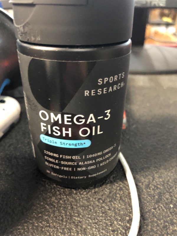 Photo 3 of **NON-REFUNDABLE**Sports Research Triple Strength Omega 3 Fish Oil 1250mg from Wild Alaska Pollock - Burpless Fish Oil Supplement with Omega3s EPA & DHA - Sustainably Sourced, Non-GMO, Gluten Free - 30 Softgels 30 Count (Pack of 1)