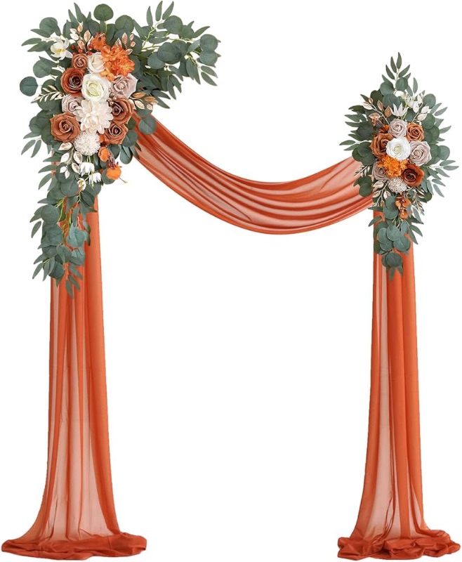 Photo 1 of **FLOWERS NOT INCLUDED**
Burnt Orange Artificial Wedding Arch Flowers Kit (Pack of 3) with 26Ft Decoration