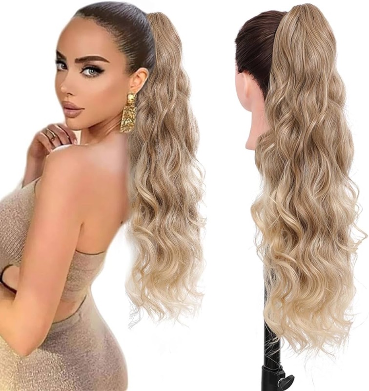 Photo 1 of ***STOCK PHOTO REFERENCE ONLY***Hair Ponytail Extension Long Wavy Pony Tails Hair Extensions Ponytail Claw for Women Synthetic slickback puffy Ponytail Hair Extension Clip 26 Inch curly long 