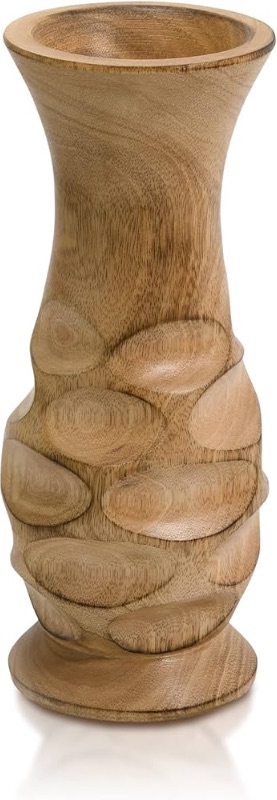 Photo 1 of Aeravida Beautifully Carved Natural Mango Tree Wood Rustic Vase | Modern Flower Vase | Mango Tree Wood Kitchen Decor | Handmade Vase | Carved Shaped Vase