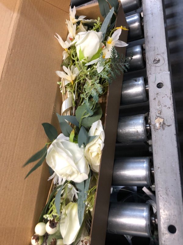 Photo 2 of ***USED**LLZLL Rose Artificial Flowers 6 Bunches White Flower Bouquet with Berries and Eucalyptus Leaf 17 Inch Faux Floral Arrangements for Wedding or Home Party Decor