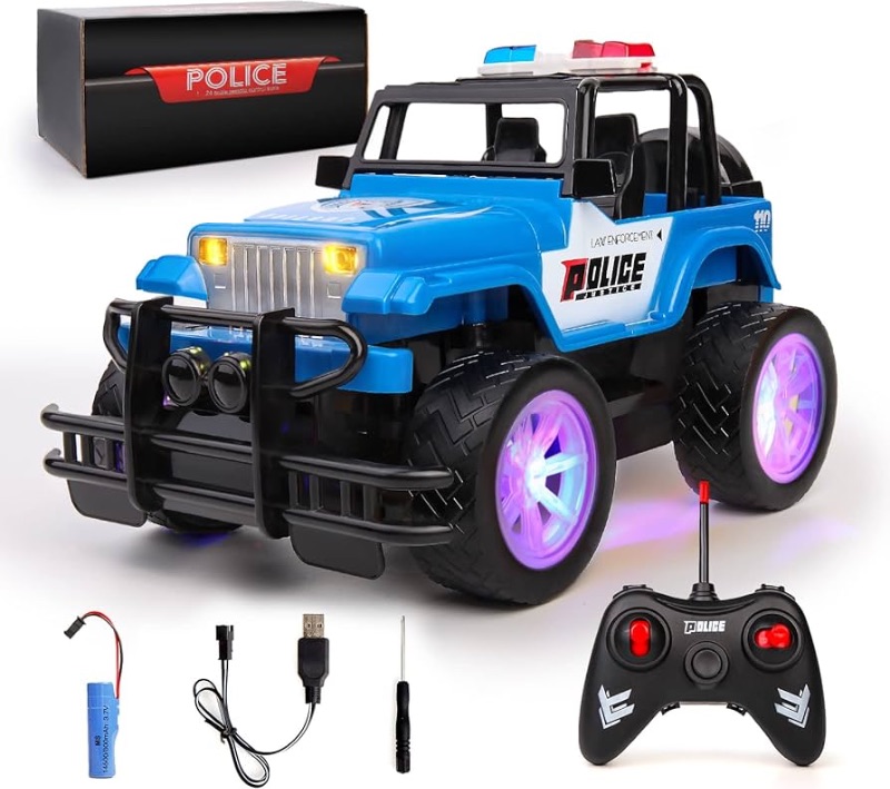 Photo 1 of ***FACTORY SEALED***Remote Control Police Car Rechargeable RC Truck Toys for Kids Boys Girls 1:18 Auto Mode SUV Vehicle Racing Hobby with Headlight Christmas Birthday Gifts for Kid (Blue)