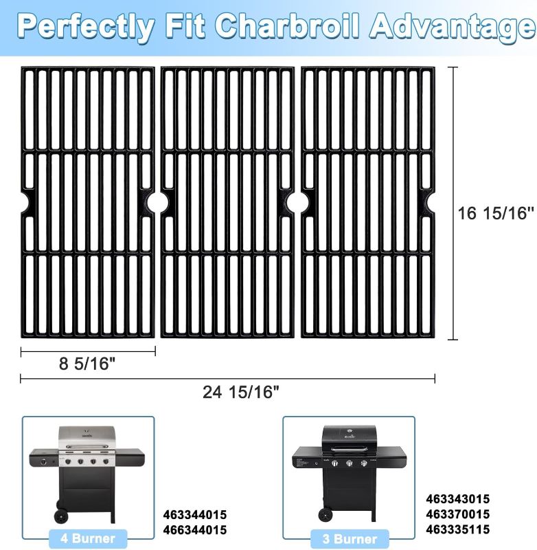 Photo 3 of (READ FULL POST) Adviace Grill Replacement Parts for Charbroil Advantage 3 Burner 463343015, 463370015, 463335115, 463344015, Cast Iron Grill Grates, Heat Plate Shields, Burners, Adjustable Carryover Tubes, Igniters. 3 Burner - 15 1/8" Heat Plate