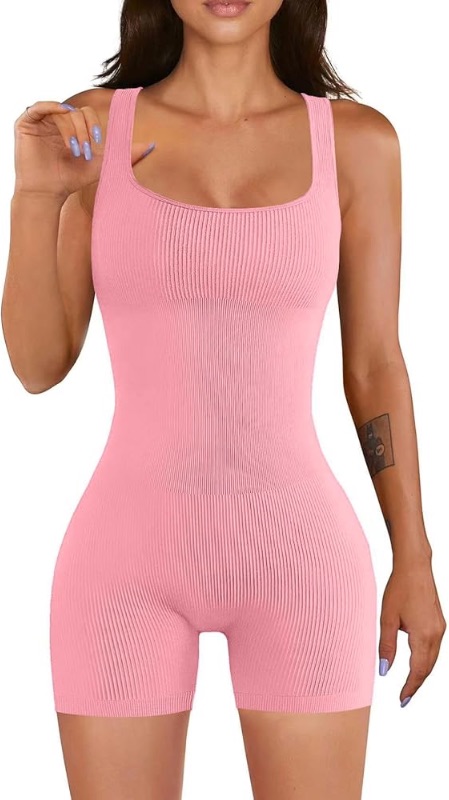 Photo 1 of ***STOCK PHOTO REFERENCE ONLY***Women's Ribbed Seamless Athletic Square Neck Workout Tank Bodycon One Piece Romper