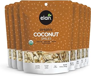 Photo 1 of ***NONREFUNDABLE***Elan Organic Coconut Smiles, Dried Coconut, Lightly Roasted, Unsweetened Coconut Chips, No Sugar Added, Non-GMO, Vegan, Gluten-Free, Kosher, 8 pack of 4.4 oz 8 x 4.4 Ounce