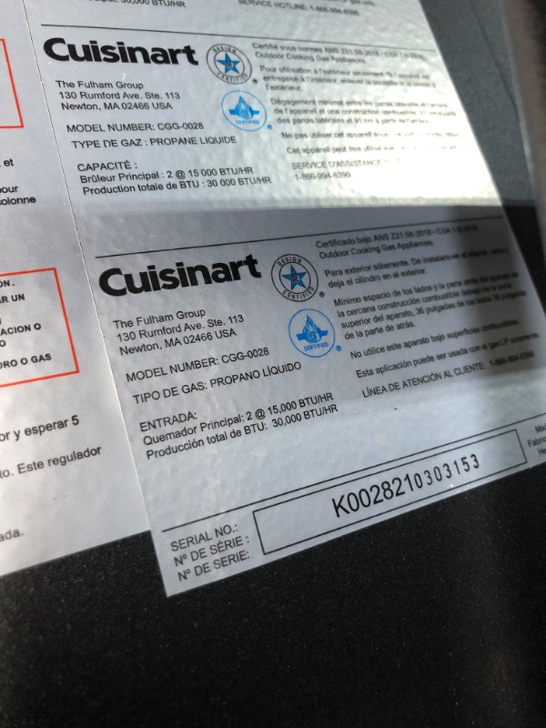 Photo 1 of ***USED - DAMAGED - MISSING PARTS - SEE COMMENTS***
Cuisinart Flat Top Professional Quality Propane CGG-0028 28" Two Burner Gas Griddle