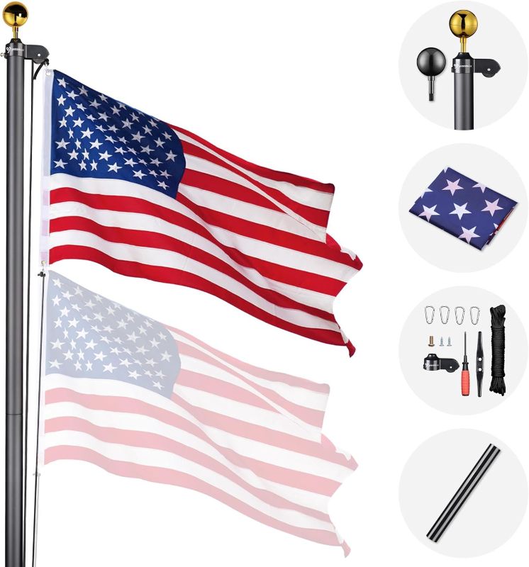 Photo 1 of ***USED - LIKELY MISSING PARTS - UNABLE TO VERIFY FUNCTIONALITY***
Yescom 30Ft Black Sectional Flag Pole Kit Extra Thick Heavy Duty Aluminum Flagpole with Gold Ball Fly 2 Flags Residential Commercial Garden