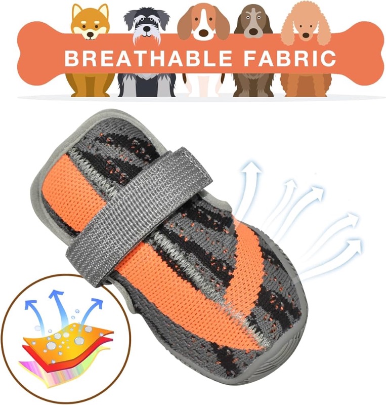 Photo 1 of (Size1) Dog Shoes,Mesh Breathable Dog Boots for Walking Running Hiking,Soft Non-Slip Rugged Rubber Sole Dog Booties with Adjustable Straps 4Pcs,Orange