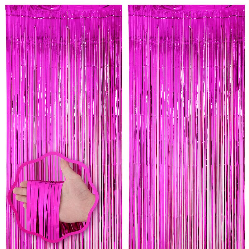 Photo 1 of **2-PACK BUNDLE**
2 Pack Pink Foil Fringe Backdrop Curtains, Tinsel Streamers Birthday Party Decorations, Fringe Backdrop for Graduation, Baby Shower, Gender Reveal, Disco Party Pink 2 Pack