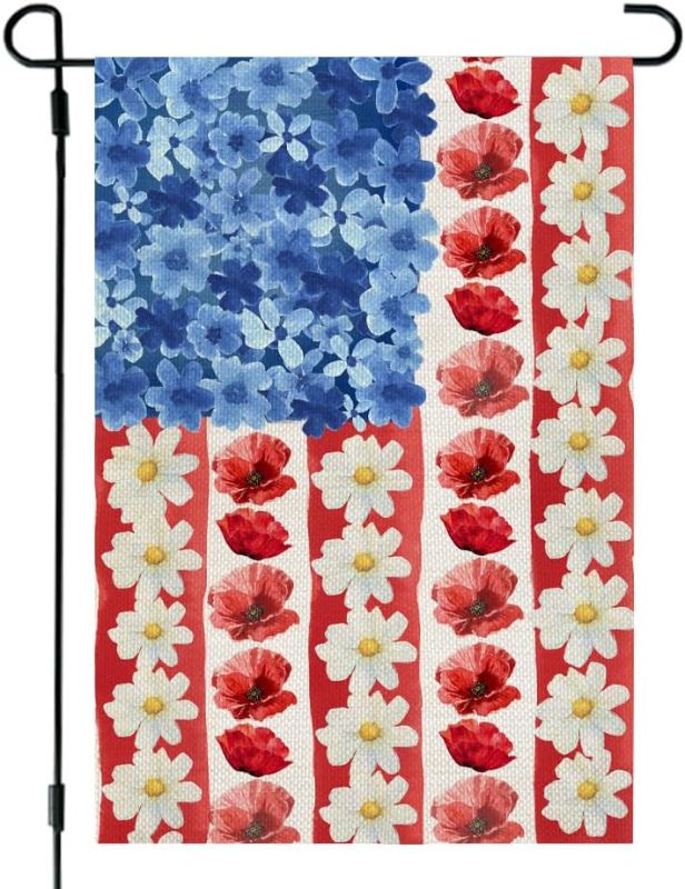 Photo 1 of **2-PACK**
CROWNED BEAUTY 4th of July Patriotic Floral Garden Flag 12x18 Inch Double Sided for Outside Small Burlap USA Blue Red Independence Day Yard Flag CF1534-12