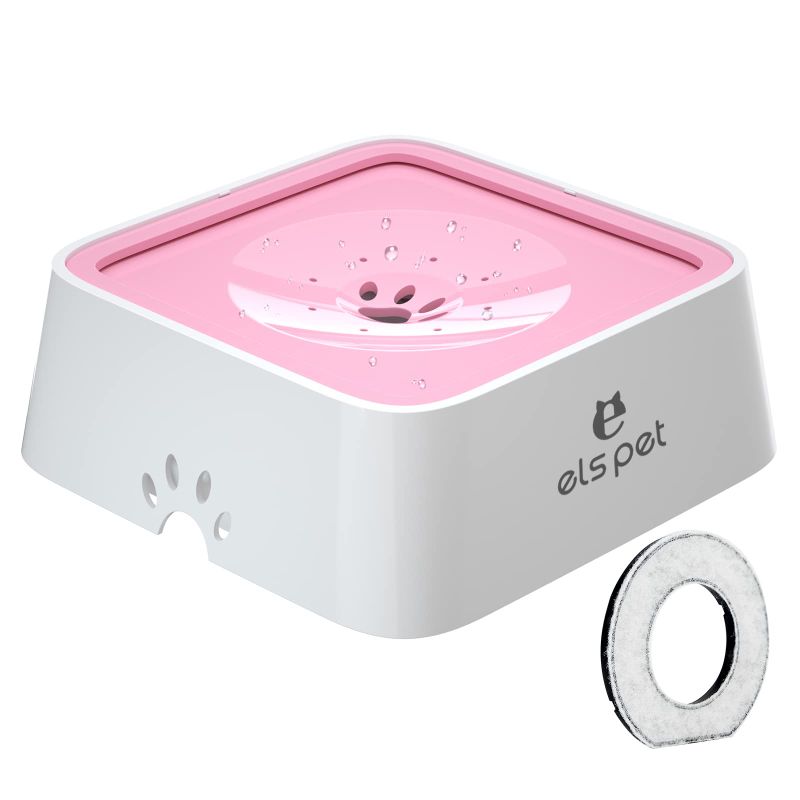 Photo 1 of (READ FULL POST) ELS PET Dog Bowl No Spill, Pet Water Bowl No Drip Slow Water Feeder Cat Bowl, Pet Water Dispenser 70oz/2L Large Capacity Travel Water Bowl for Dogs, Cats (Pink, 70oz) 2L Pink