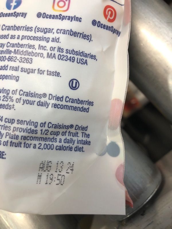 Photo 2 of ***(EXP:08/13/24 )NONREFUNDABLE***
*2-PACK BUNDLE**Ocean Spray Craisins, Dried Cranberries, Original, 12 Ounce Resealable Pouch