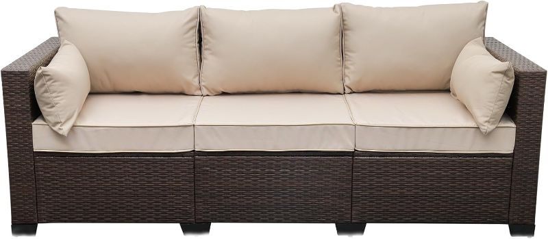 Photo 1 of  **READ NOTES**
Patio Couch PE Wicker 3-Seat Outdoor Brown Rattan Sofa Deep Seating Furniture with Non-slip Beige Cushion