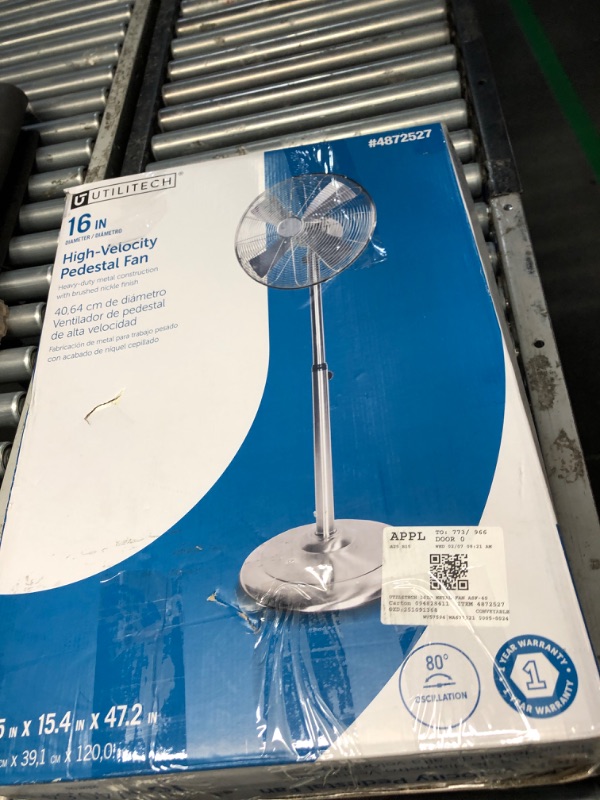 Photo 4 of ***PARTS ONLY***NON REFUNDABLE***Utilitech 16-in 120-Volt 3-Speed Indoor Nickel Brushed Oscillating Pedestal Fan
