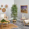 Photo 1 of ***UEAD - MAJOR DAMAGE - BASE BROKEN - NO BASKET - SEE PICTURES***
75 in. Green Bamboo Artificial Tree in Handmade Natural Cotton Planter
