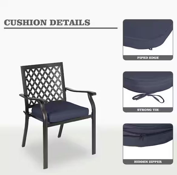 Photo 1 of (READ FULL POST) 18 in. x 19 in. Rectangle Outdoor Dining Chair Seat Cushion Pads with Ties and Zipper in Navy Blue 