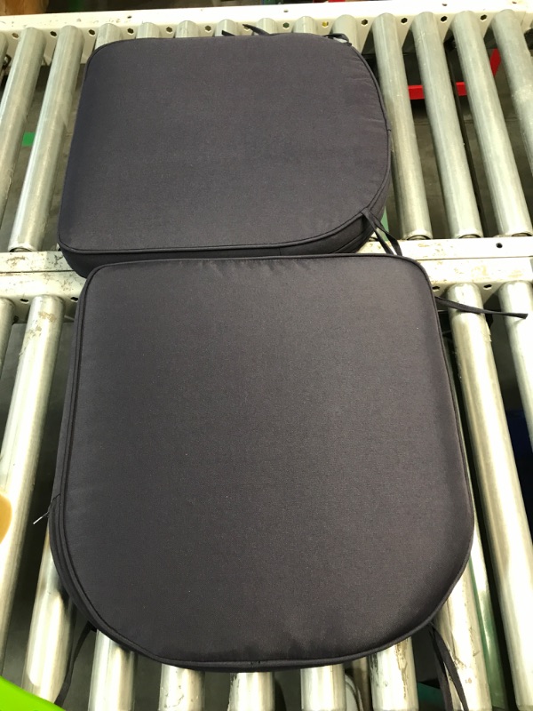 Photo 2 of (READ FULL POST) 18 in. x 19 in. Rectangle Outdoor Dining Chair Seat Cushion Pads with Ties and Zipper in Navy Blue 