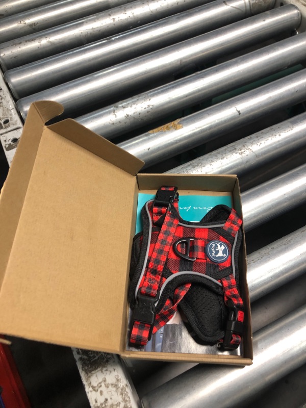 Photo 2 of (READ FULL POST) PoyPet No Pull Dog Harness, [Release at Neck] Reflective Adjustable No Choke Pet Vest with Front & Back 2 Leash Attachments, Soft Control Training Handle, Plaid(Checkered Red, XS) Medium Checkered Red