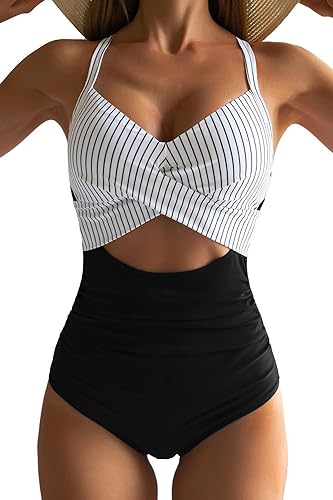 Photo 1 of ***USED***Eomenie Women's One Piece Swimsuits Tummy Control Cutout High Waisted Bathing Suit Wrap Tie Back XL