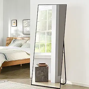 Photo 1 of 64.17 in. x 21.26 in. Oversize Modern Rectangle Oversized Black Metal Framed Full Length Standing Mirror
