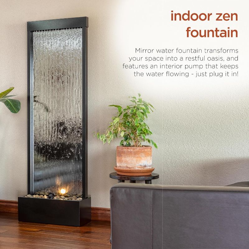 Photo 1 of ***Parts Only***Alpine Corporation Mirror Waterfall Fountain with Stones and Lights - Zen Indoor/Outdoor Decor for Office, Living Room, Patio, Entryway - 72 Inches
