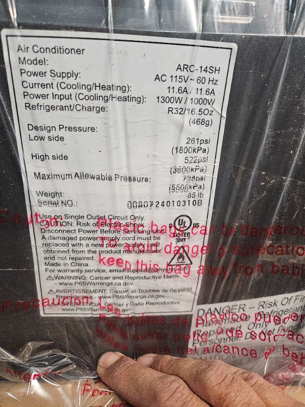 Photo 6 of **APPEARS USED READ NOTES**
Whynter Portable Air Conditioner 14,000 BTU & Portable Heater with Dual Hose Dehumidifier & Cooling Fan for 500 Sq Ft Rooms, Includes AC Unit Window Kit, ARC-14SH (9,500 BTU SACC) AC Unit + Heater