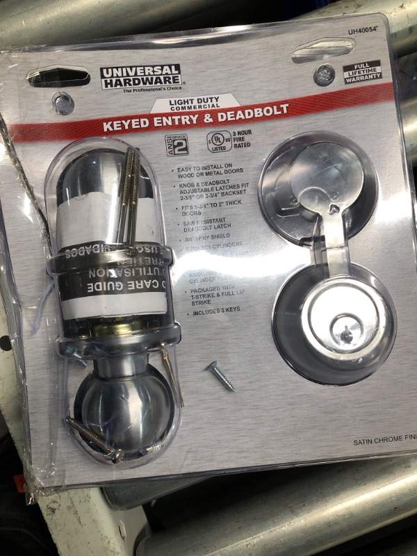 Photo 2 of **READ NOTES**
Light Duty Commercial ANSI Grade 2 Entry Knob and Deadbolt UL 3-Hour Fire, Keyed Alike Satin Chrome