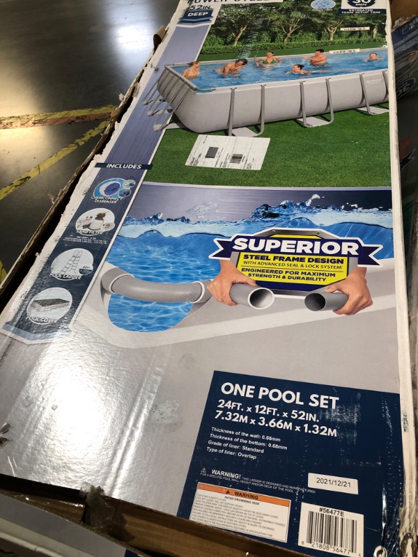 Photo 4 of (Check clerk comments) Bestway Power Steel 24' x 12' x 52" Rectangular Metal Frame Above Ground Swimming Pool Set with 1500 GPH Sand Filter Pump, Ladder, and Pool Cover 24ft. X 12ft. X 52in.