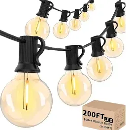 Photo 1 of **USED MISSING BULBS**Svater Outdoor String Lights 200 FT, Patio Lights with 104 Shatterproof LED Bulbs, Commercial Grade Waterproof Plastic Hanging Lights for Bistro Backyard Cafe Market, Warm White 2700K (2 X 100 FT)
