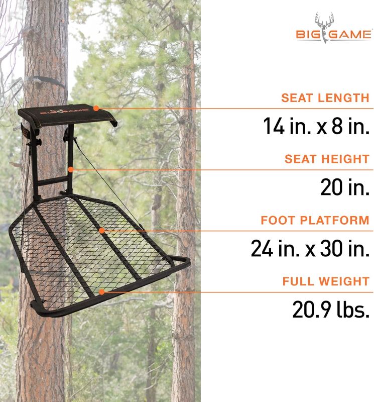 Photo 3 of (READ FULL POST) Big Game Captain XL Fixed Position Whitetail Deer Elk Mule Above Hunting Outdoors Flex-Tek Seat 1-Person Hang-On Tree Stand
