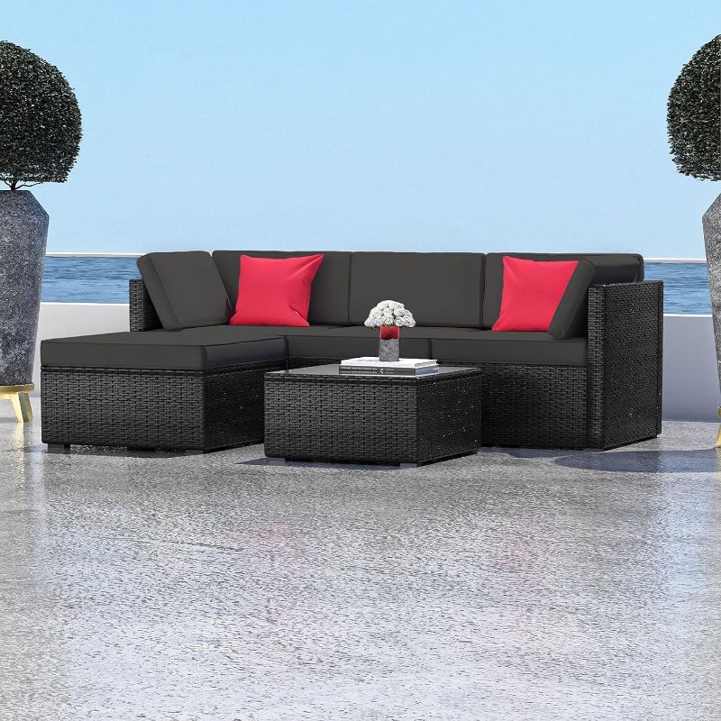 Photo 1 of ****BOX 2 of 2****** ***MISSING BOX 1****Nestl Outdoor Patio Furniture Set – Outdoor Furniture Patio Set, 5 Piece Patio Furniture Sets with Outdoor Couch, Outdoor Sectional Patio Seating with Gray Cushions, Black Wicker Patio Furniture Sets
