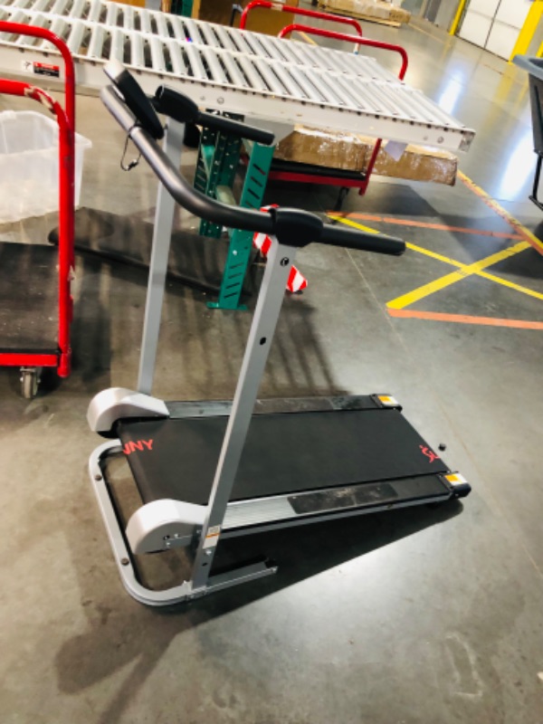 Photo 4 of ***USED - NO PACKAGING - LIKELY MISSING PARTS - UNABLE TO TEST - SEE PICTURES***
Sunny Health & Fitness Foldable Manual Treadmill, Compact Cardio Fitness, Durable Non-Electric Incline Exercise, Walking Tread Pad, Transportation Wheels, Non-Slip Handlebars