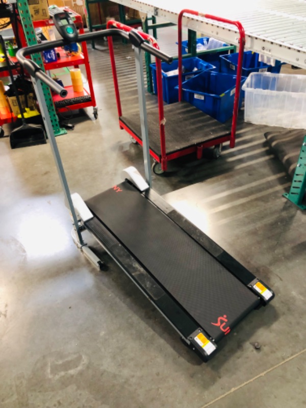 Photo 6 of ***USED - NO PACKAGING - LIKELY MISSING PARTS - UNABLE TO TEST - SEE PICTURES***
Sunny Health & Fitness Foldable Manual Treadmill, Compact Cardio Fitness, Durable Non-Electric Incline Exercise, Walking Tread Pad, Transportation Wheels, Non-Slip Handlebars