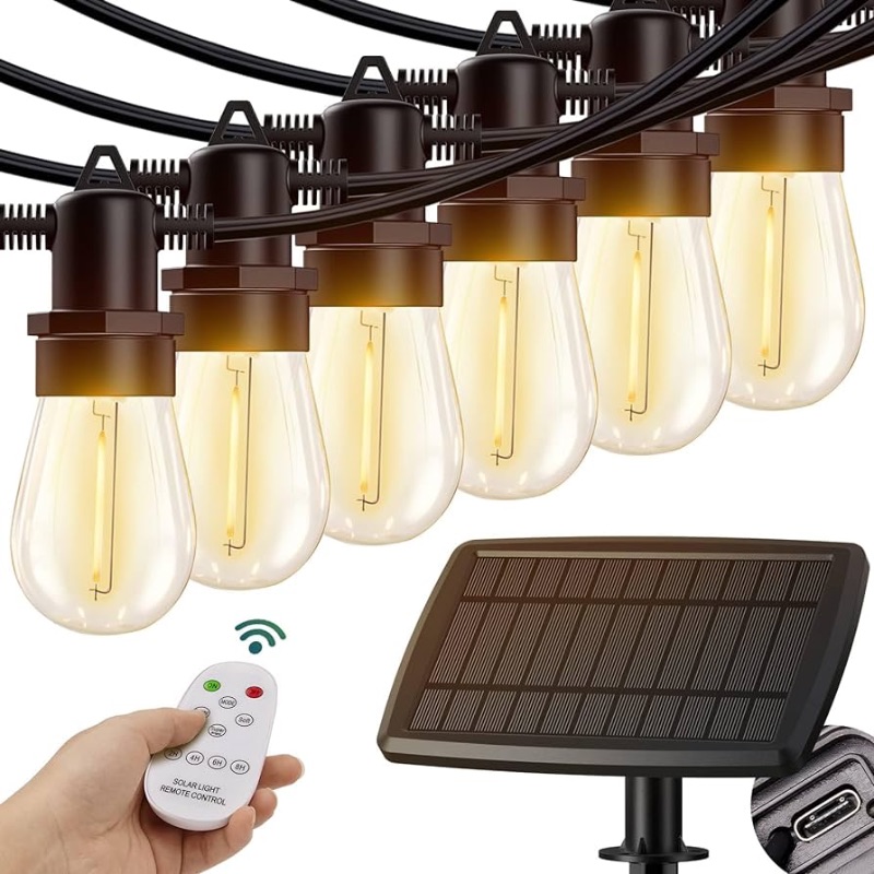 Photo 1 of (READ FULL POST) KYY 54FT(48+6) Solar String Lights Outdoor with USB Port Remote Control, LED Waterproof Solar Powered Patio Lights with Vintage Edison Bulbs, Heavy-Duty and UL Listed Porch Market Lights