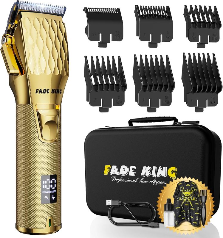 Photo 1 of **BIG CLIPPERS DON'T HOLD CHARGE**FADEKING® Professional Hair Clippers for Men - Cordless Barber Clippers for Hair Cutting, Rechargeable Hair Beard Trimmer with LED Display & Quality Travel Storage Case (Gold)
