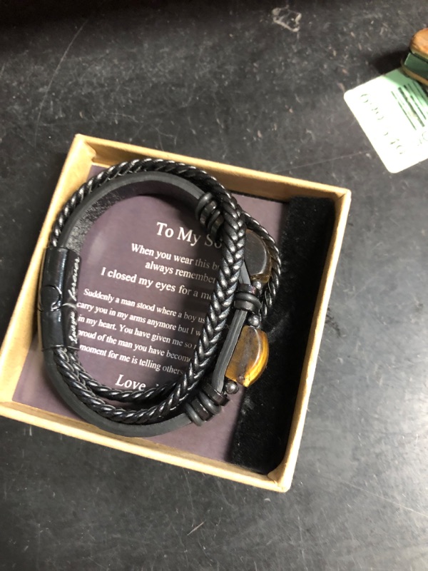 Photo 2 of ????? ??? ??? ??????? ???????? With Tigers Eye, Father's Day Christmas Anniversary Birthday Gifts for Son Husband Grandson Boyfriend Brother Dad Love You Forever Bracelets for Men